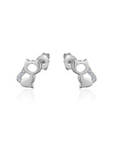 Cat Silhouette Stud Earrings with Cubic Zirconia – Sterling Silver