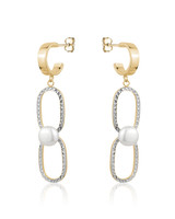 Pearl & Diamond-Cut Drop Earrings – Gold Plated