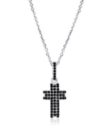 Black Stone Cross Pendant – Sterling Silver