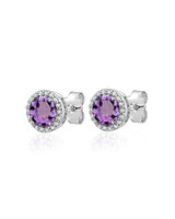 Amethyst Halo Stud Earrings – Sterling Silver