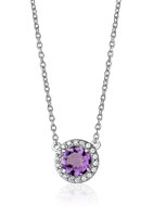 Amethyst Halo Pendant Necklace – Sterling Silver