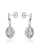 Oval Cubic Zirconia Halo Drop Earrings – Sterling Silver