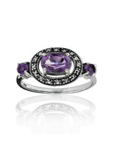 Amethyst & Marcasite Halo Ring – Sterling Silver

