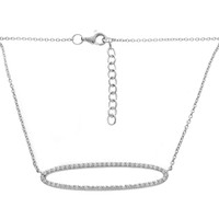 Oval Pavé Bar Necklace – Sterling Silver