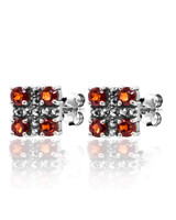 Garnet & Marcasite Cluster Stud Earrings – Oxidized Sterling Silver