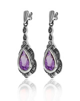 Amethyst & Marcasite Teardrop Earrings – Oxidized Sterling Silver