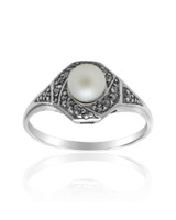 Marcasite Pearl Ring – Oxidized Silver