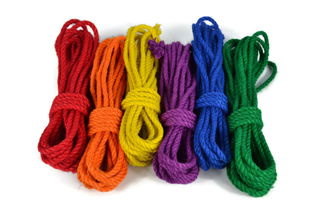 Set of 6 colours of the rainbow dyed jute rope, single yarn, 6mm x 8m