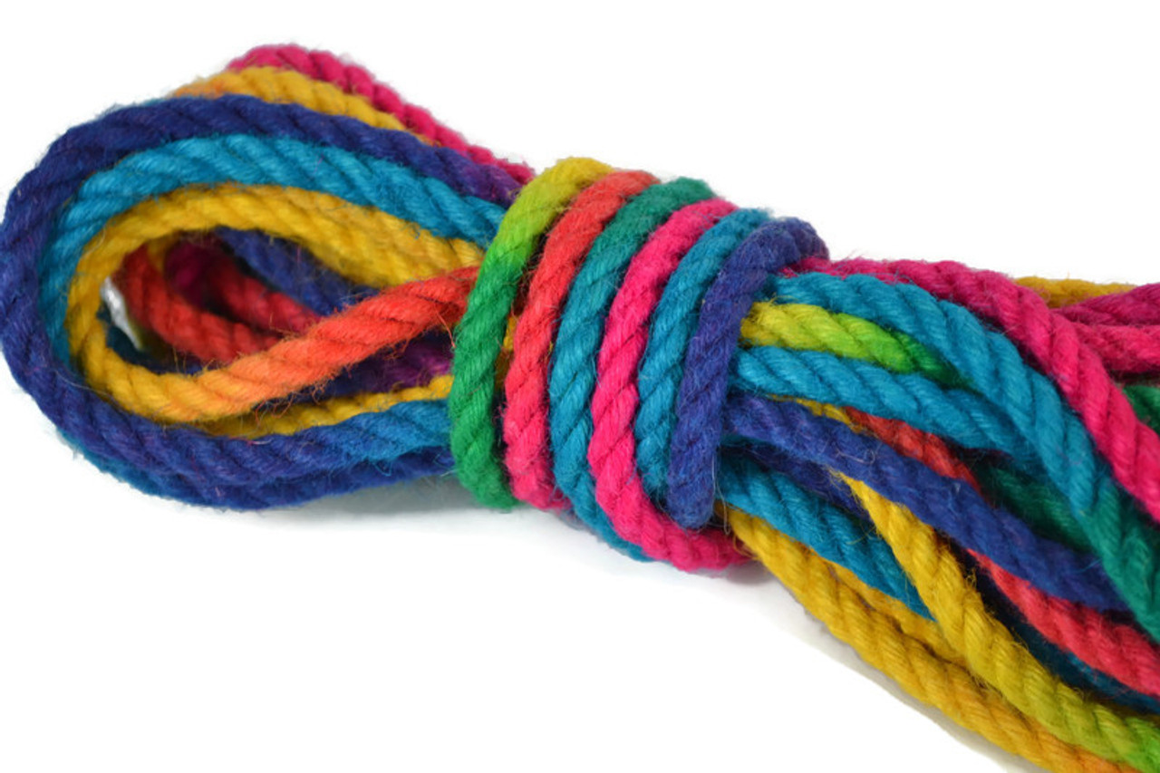 Multi-coloured dyed jute rope, single yarn, 6mm x 9m