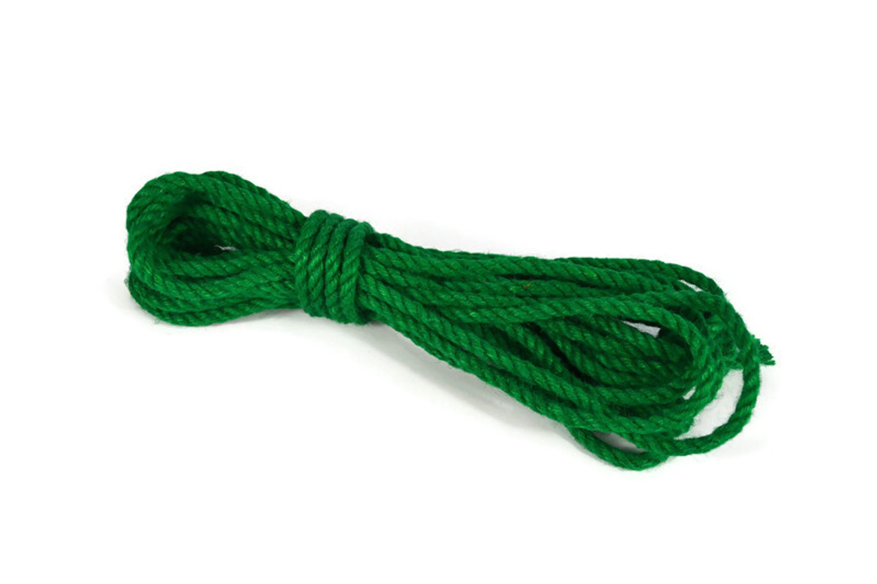 Green dyed jute rope, shibari, single yarn, 6mm x 8m (26.25ft)