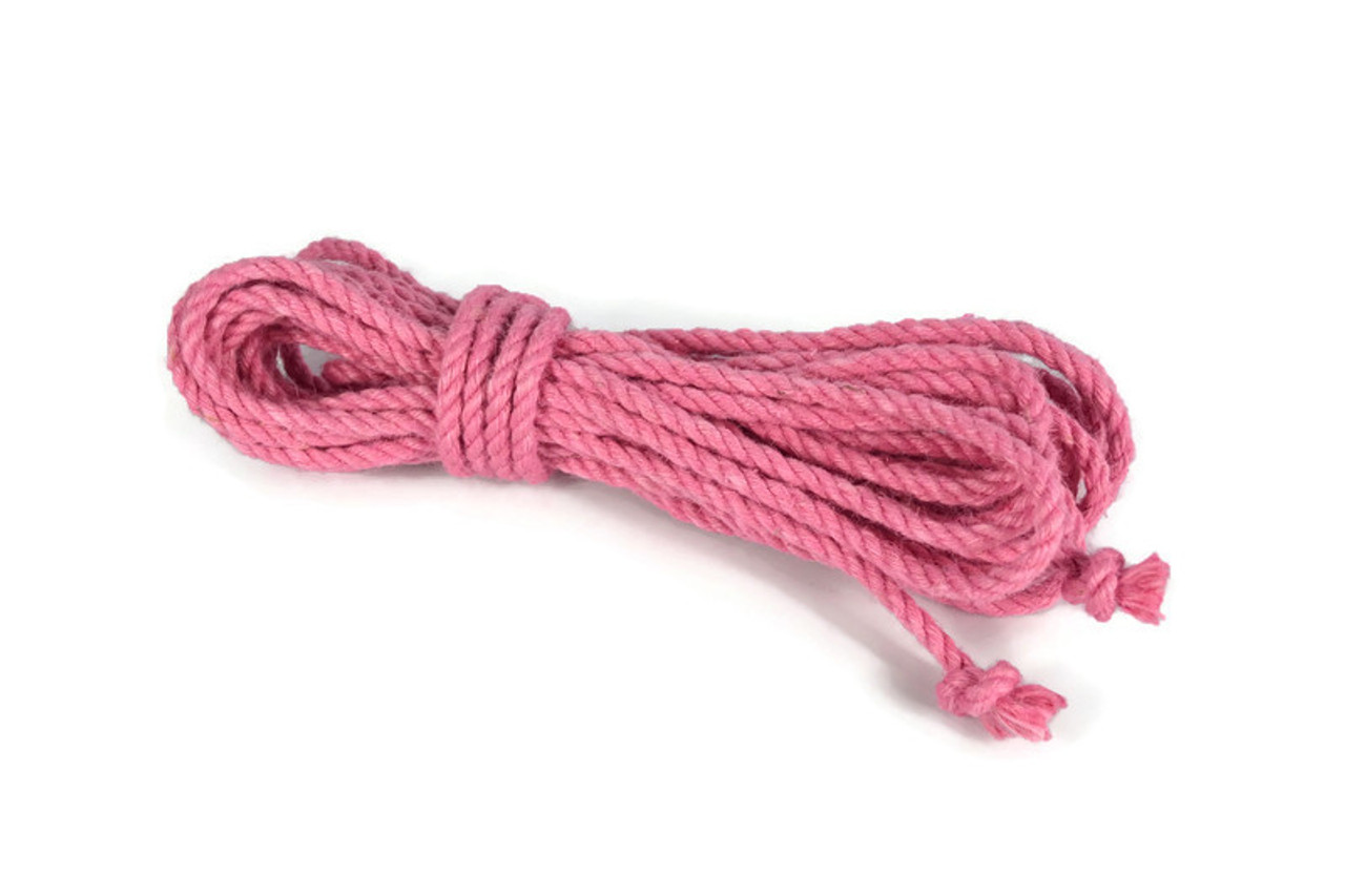 Pink dyed jute rope, single yarn, 6mm x 8m (26.25ft)