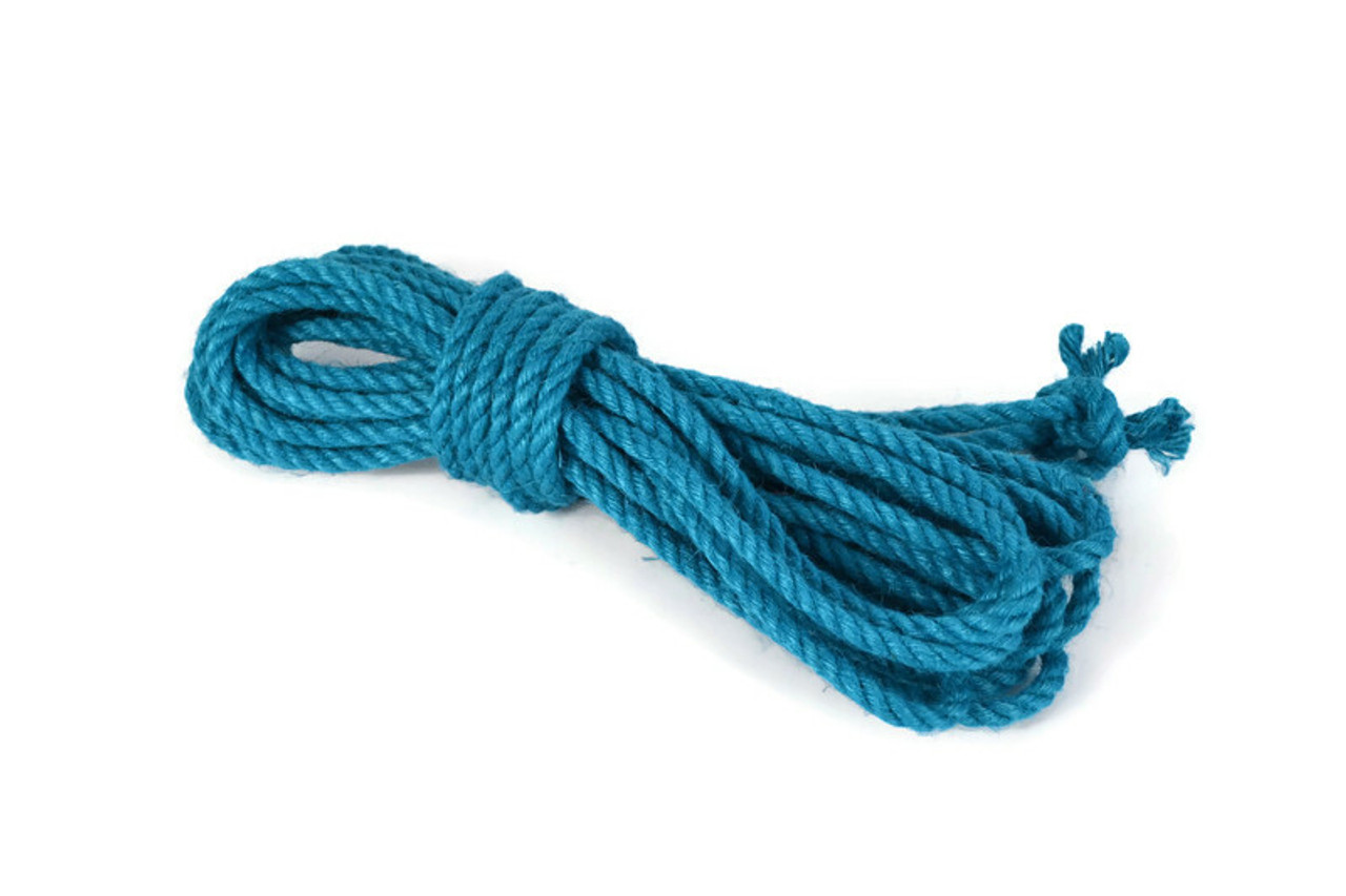 Teal dyed jute rope, shibari, single yarn, 6mm x 8m (26.25ft)