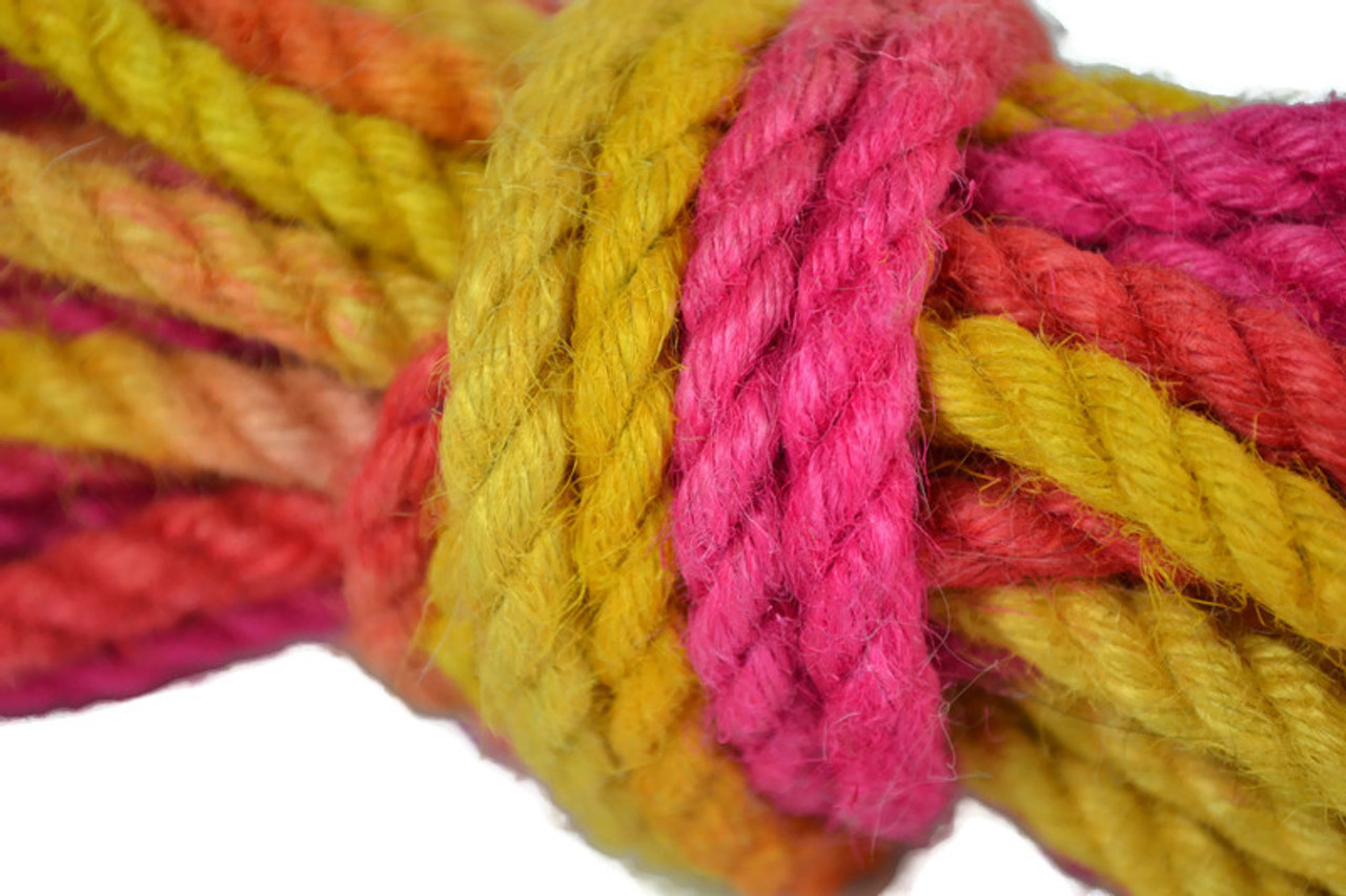 Multi-coloured pastel dyed jute rope, single yarn, 6mm x 9m