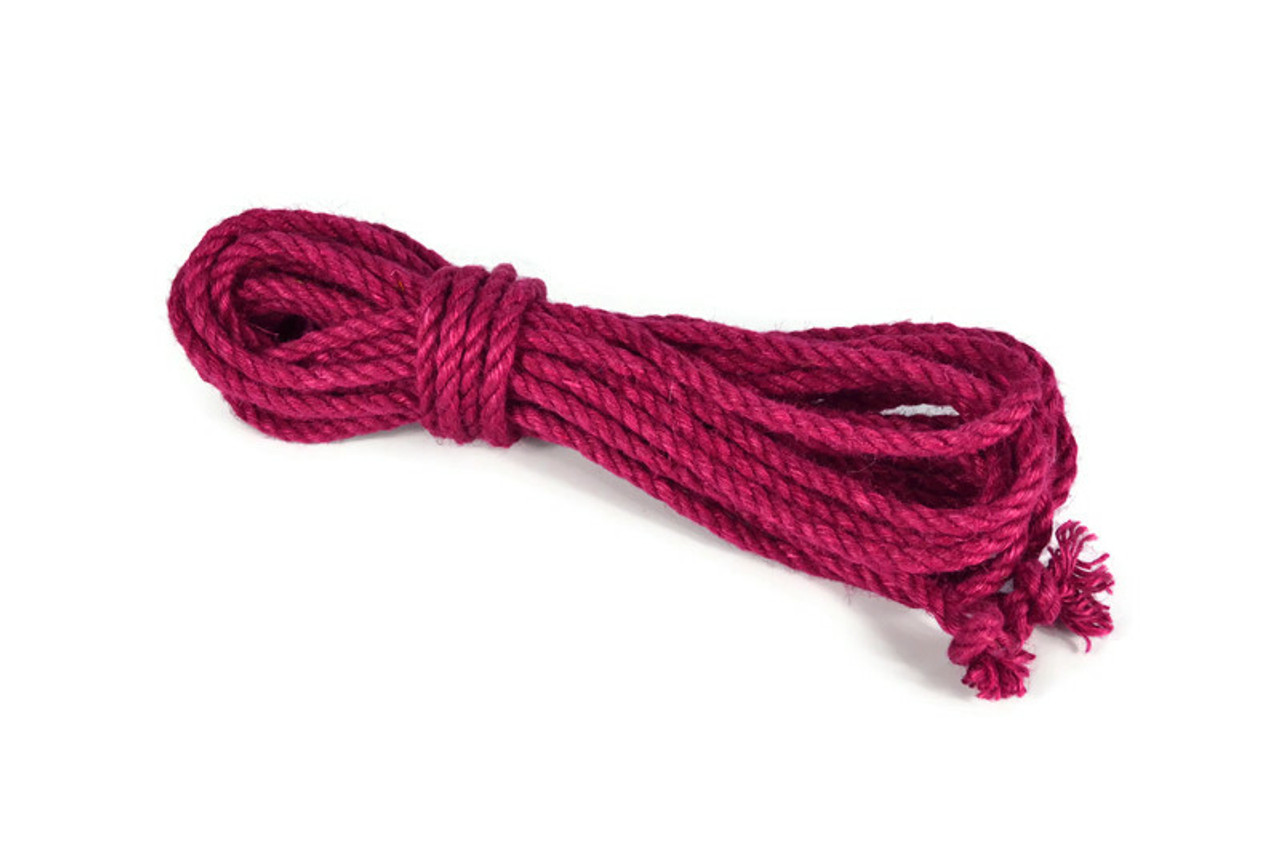 Burgundy dyed jute rope, single yarn, 6mm x 8m (26.25ft)
