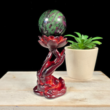 Dark Red Hand with Lotus Sphere Stand