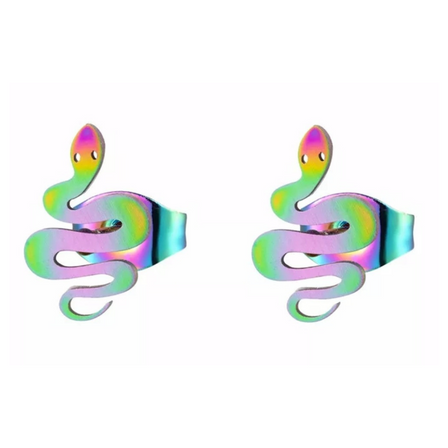 Titanium Coated Stainless Steel Stud Earrings - Snakes