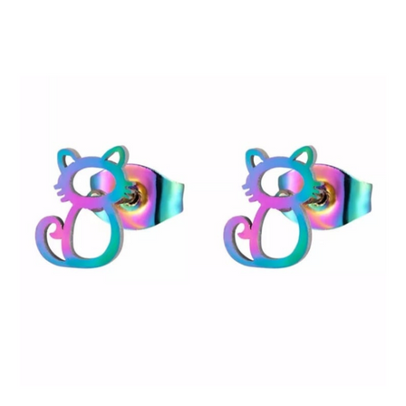 Titanium Coated Stainless Steel Stud Earrings - Cats