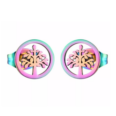 Titanium Coated Stainless Steel Stud Earrings - Tree