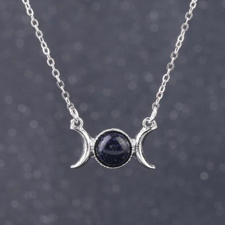 Triple Moon Goddess Necklace - Blue Goldstone