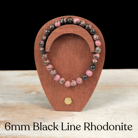 6mm Black Line Rhodonite Gemstone Bracelet