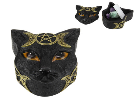 13cm Triple Moon Black Cat Trinket Box