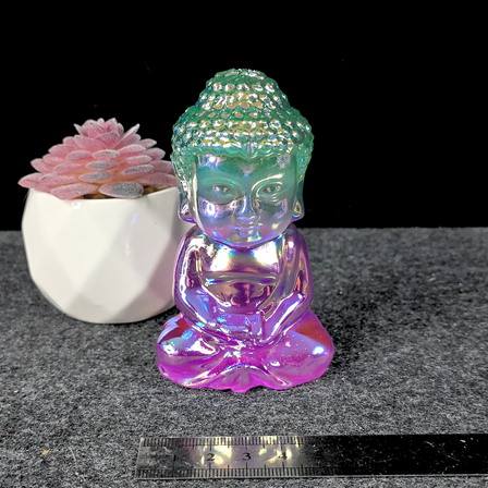 Aura Coated Selenite Buddha - Green/Purple