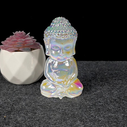 Aura Coated Selenite Buddha - Angel Aura