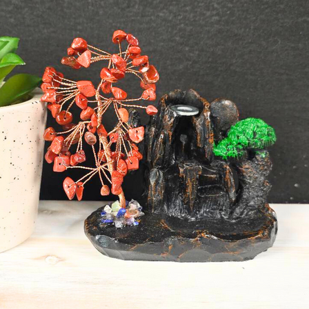 Red Jasper Chip Waterfall Backflow Incense Burner & 20 Cones