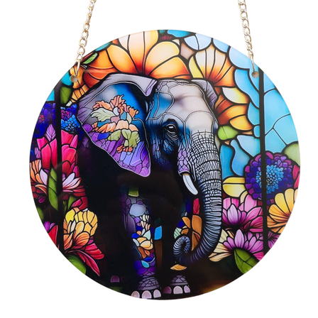 15cm Acrylic Suncatcher - Floral Elephant