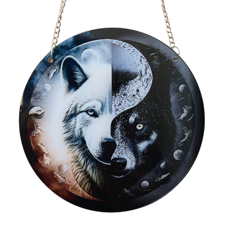 15cm Acrylic Suncatcher - Ying Yang Wolf