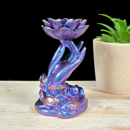 Purple/Blue Hand with Lotus Sphere Stand