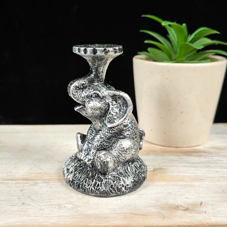 Silver Sitting Elephant Sphere Stand