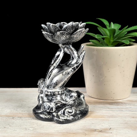 Silver Hand with Lotus Sphere Stand
