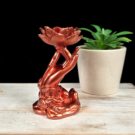 Metallic Orange Hand with Lotus Sphere Stand