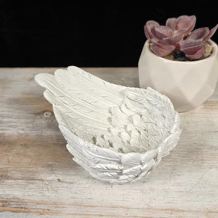 White Angel Wing Sphere Stand/Trinket Dish 