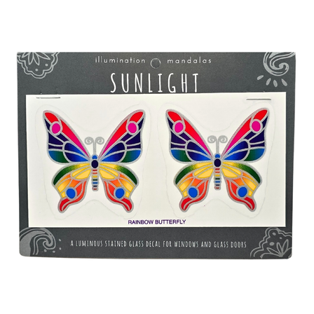 2 x Rainbow Butterfly 6cm Sunseal Glass Sticker