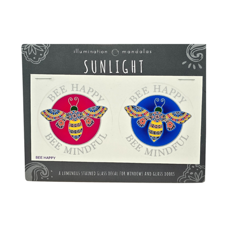 2 x Bee Happy 6cm Sunseal Glass Sticker