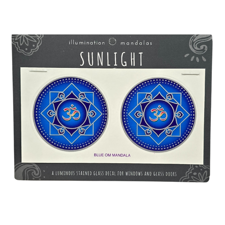 2 x Blue Om Mandala 6cm Sunseal Glass Sticker