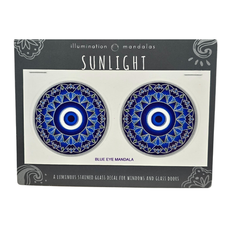 2 x Blue Eye Mandala 6cm Sunseal Glass Sticker