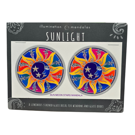 2 x Sun Moon Stars Mandala 6cm Sunseal Glass Sticker