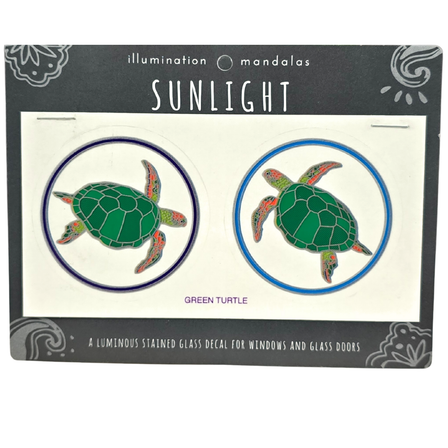 2 x Green Turtle 6cm Sunseal Glass Sticker
