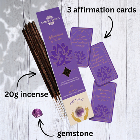 Affirmation of Peace Crystal Smudge Incense Kit with Amethyst