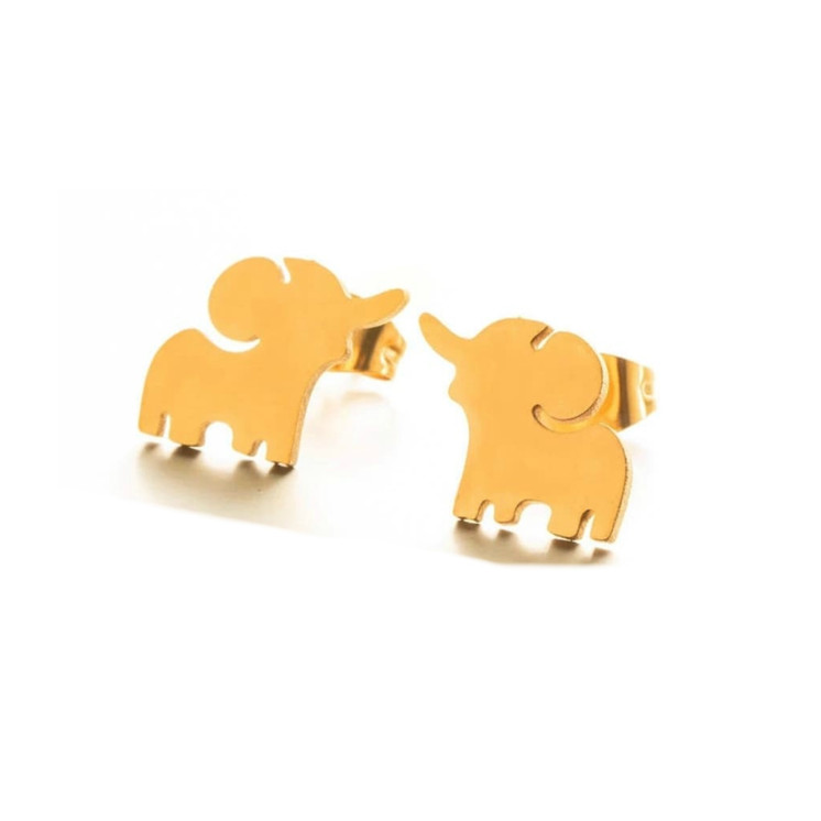 Gold Plated Stainless Steel Stud Earrings - Elephant