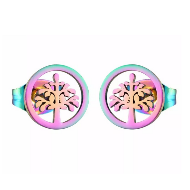 Titanium Coated Stainless Steel Stud Earrings - Tree