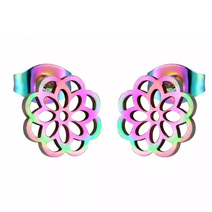 Titanium Coated Stainless Steel Stud Earrings - Mandala