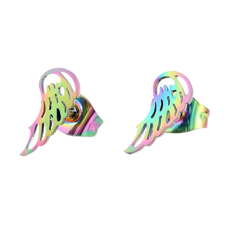 Titanium Coated Stainless Steel Stud Earrings - Angel Wings