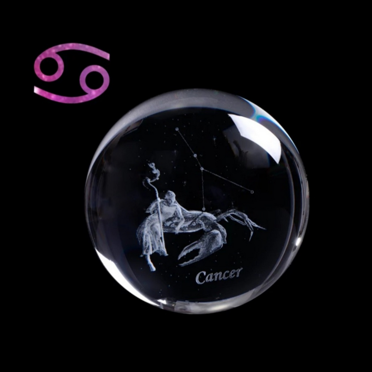 5cm Zodiac Glass Sphere with Wooden Stand - Cancer