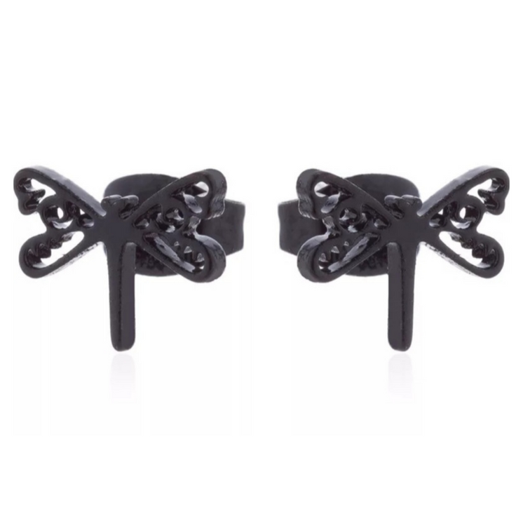 Coated Stainless Steel Stud Earrings - Dragonfly