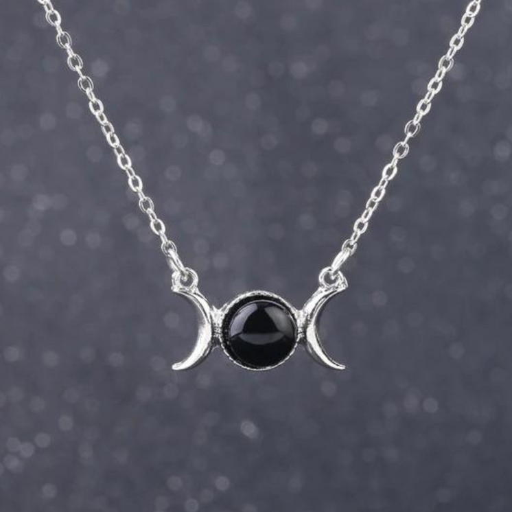 Triple Moon Goddess Necklace - Onyx