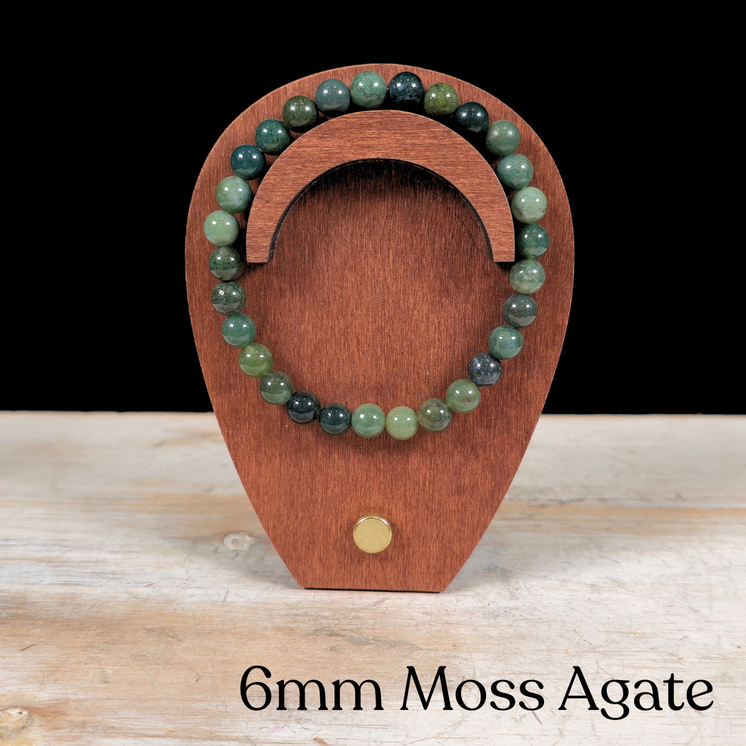 6mm Moss Agate Gemstone Bracelet